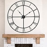 32 Inch Silent Non-Ticking Wall Clock - Modern Farmhouse Black Metal Roman Numeral Oversized Decor for Living Room