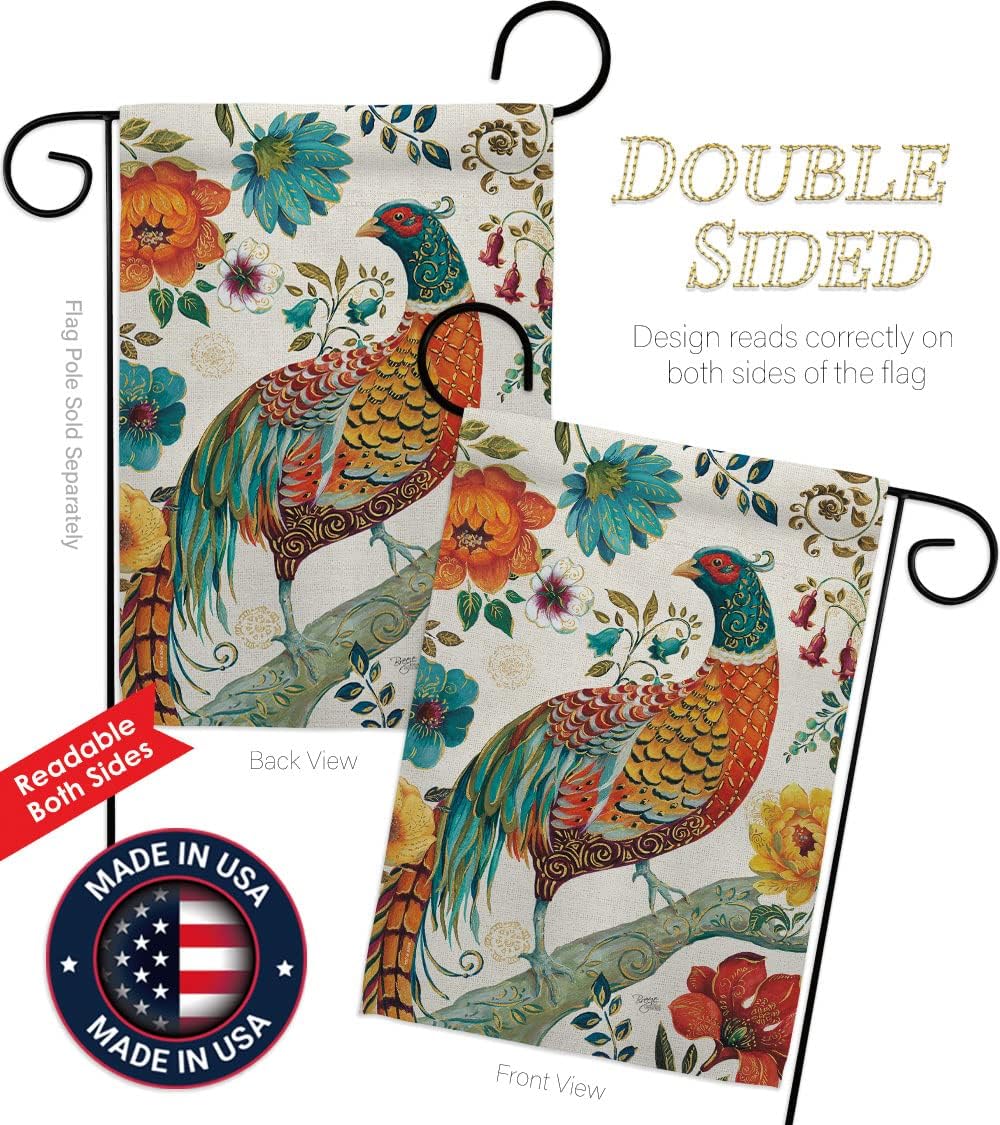 Breeze Decor G155056-BO Suzani Peacock Friends Birds Decorative Vertical, Garden Flag 13"x 18.5", Multi-Color