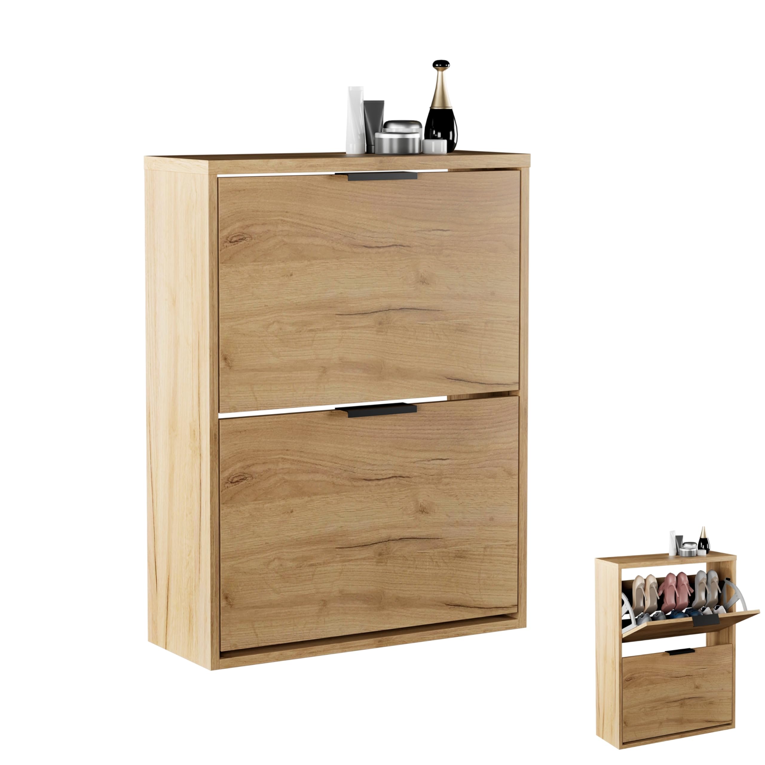 Planetmöbel smalle schoenenkast met 3 kleppen, ruimtebesparend schoenenrek met 6 legplanken, schoenen kast voor hal, gang, garderobe 60 x 23 x 118 cm, zwart