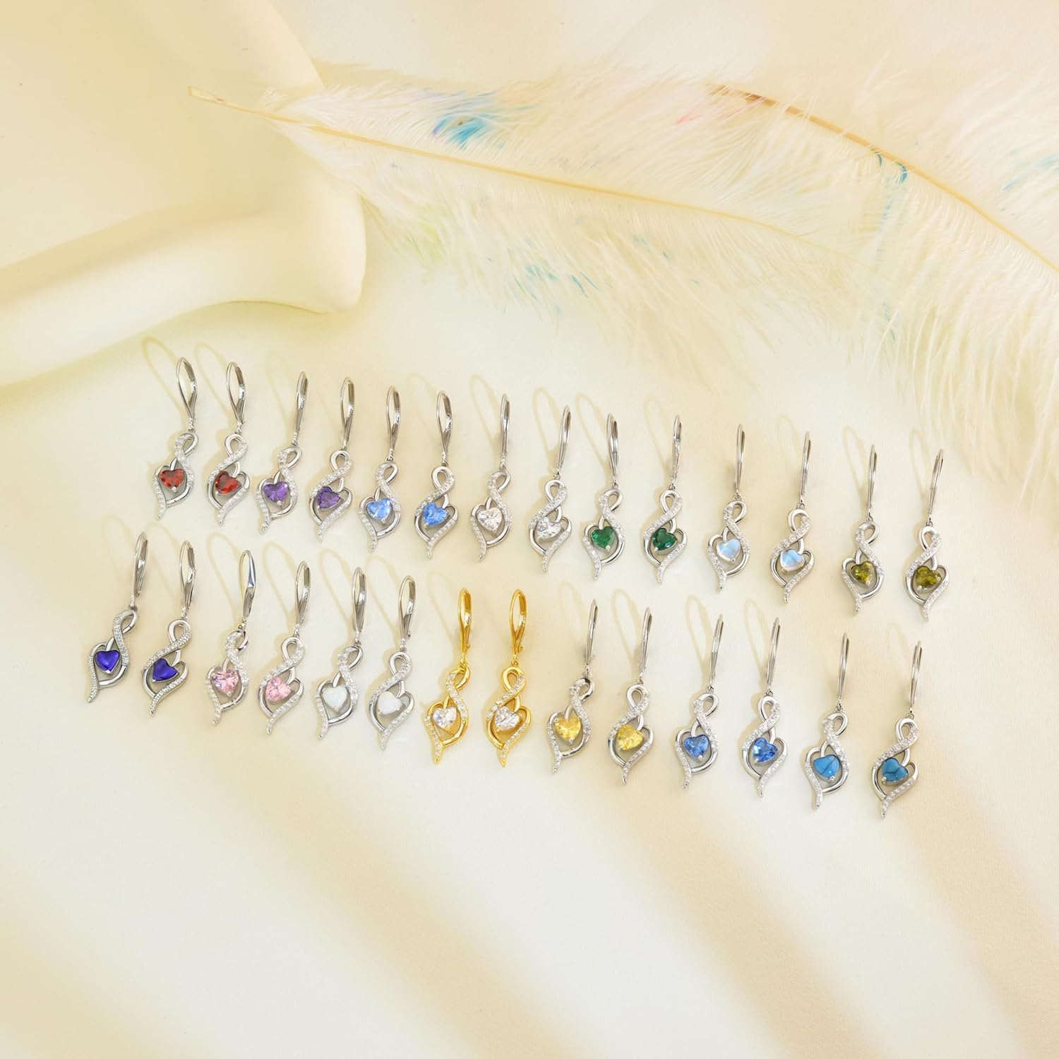 Infinity Heart Dangle Drop Earrings for Women, 925 Sterling Silver Birthstone Leverback Earrings, Birthday Anniversary Valentines Day Jewelry Gifts for Women Mom Her - Image 6