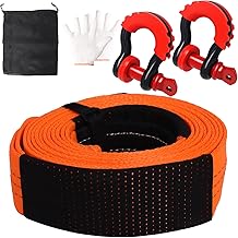 Tow Rope 7.5M x 6CM, 15 Tonne Vehicle Recovery Kit with Heavy Duty Tow Strap, 2 Reinforced Shackles & Protective Gloves – Off-Road, Car, SUV, 4x4 (Orange)