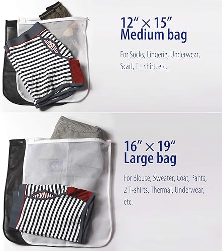 Miniatura 6 de TENRAI Paquete de 5 (2 grandes y 3 medianas) bolsas de lavandería delicadas, bolsa de lavado de malla fina para brasier, con cremallera, protege la