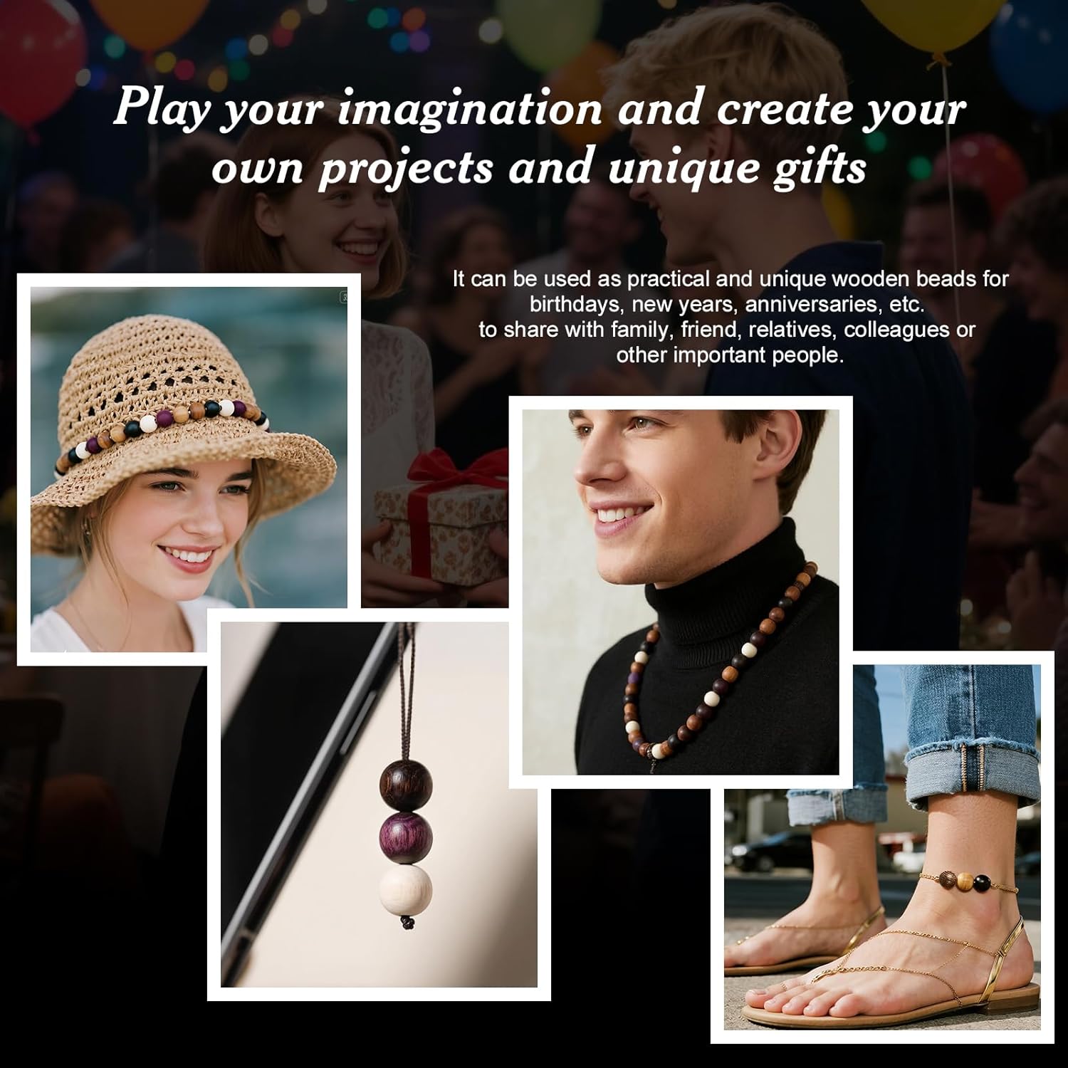 210pcs Wooden Beads for Crafts, Vintage Round Natural Wood Hair Bead, Wood Beads for Jewelry Making，Beads for Crafts，8mm Colorful Loose Spacer for Macrame Necklace Bracelet DIY Handmade Decor - Image 7