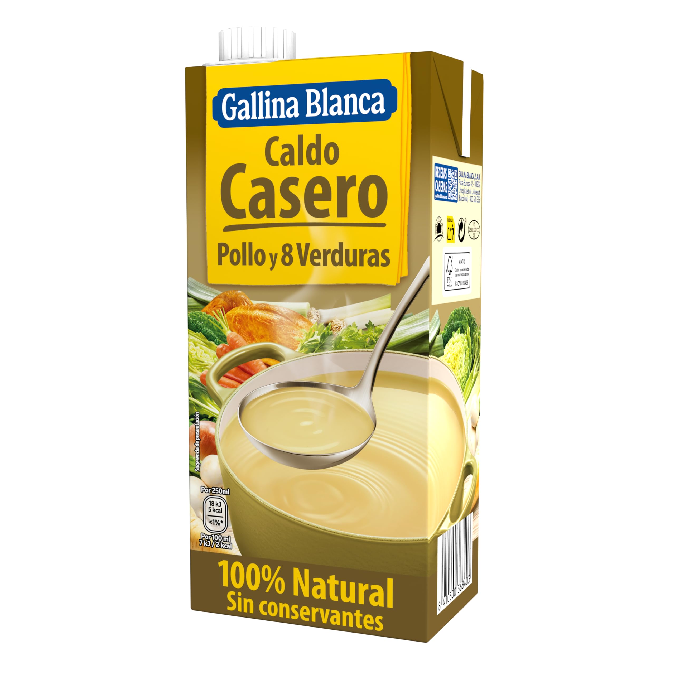 Gallina Blanca - Caldo Casero de Pollo y 8 Verduras 100% Natural - 1L