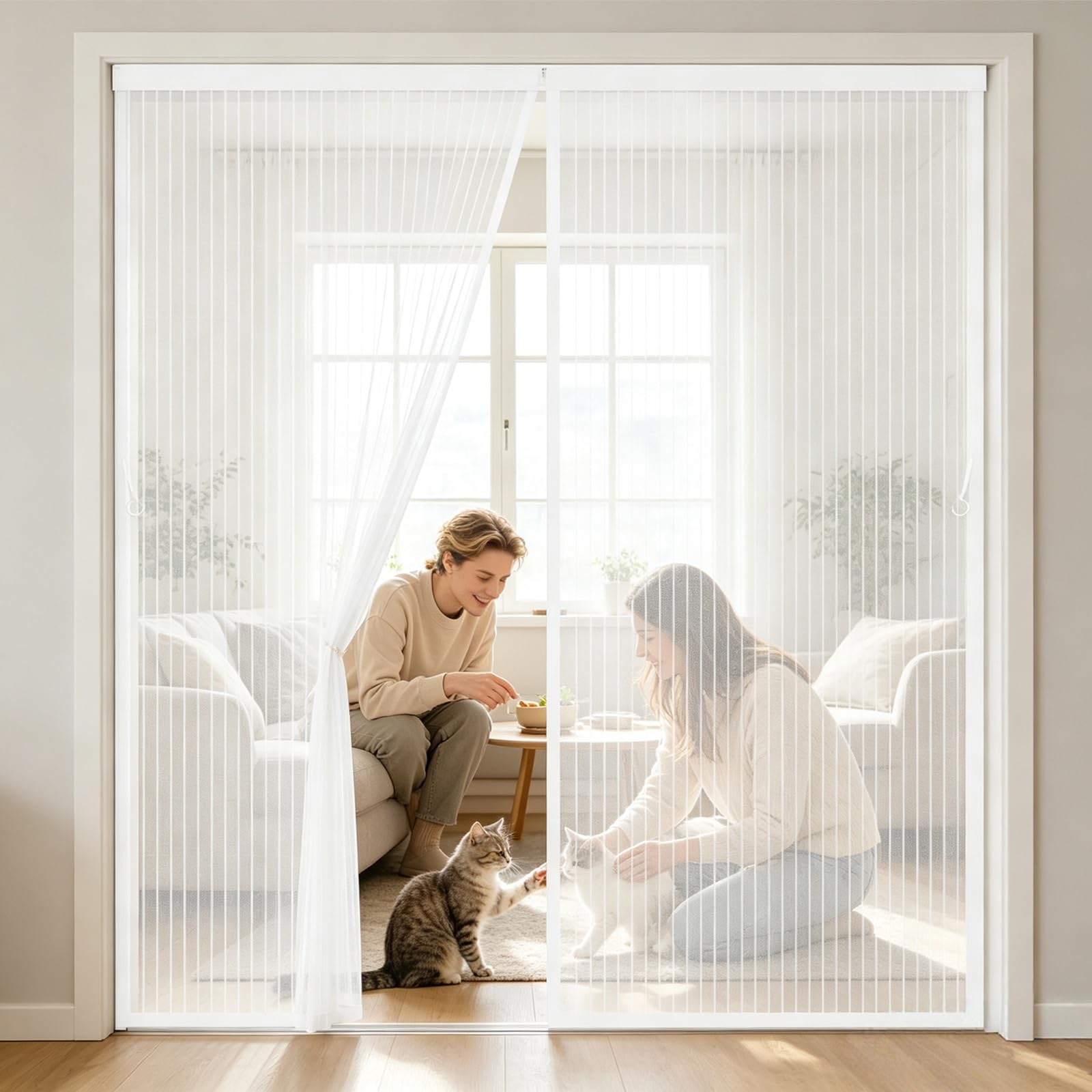 Fly Screen Door 165 x 178 cm Hundreds of Sizes, Anti Mosquito Mesh Curtain with Powerful Magnets Insect Screen Mesh Door for Front Doors, Sliding Doors, White