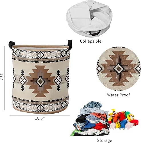 Miniatura 5 de Boho Western - Cesta de lavandería grande, bolsa plegable con asas de fácil transporte, canasta independiente plegable impermeable de 16.5 x 17