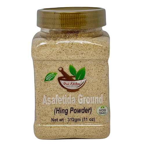Desi Kitchen Spices All Natural | Sin sal | Vegano | Sin OMG | Asafetida molido (polvo de bisagra) 312 gm (11 oz)