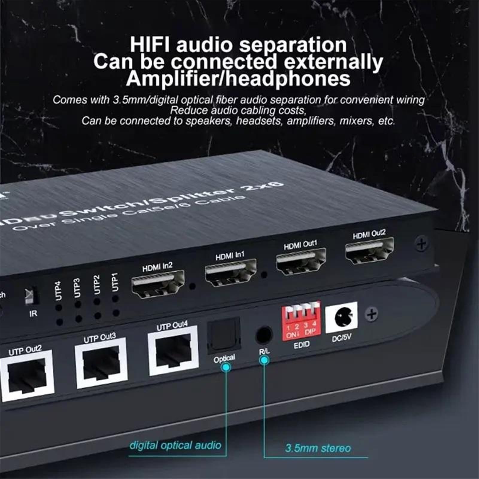 Switch Splitter Extender 4K 30Hz 120M 2x6, 2 ingressi e uscite compatibili HDMI, 4 canali, Porta Ethernet RJ45 con Ampia compatibilità, Facile da configurare(1 PCS 2x6)