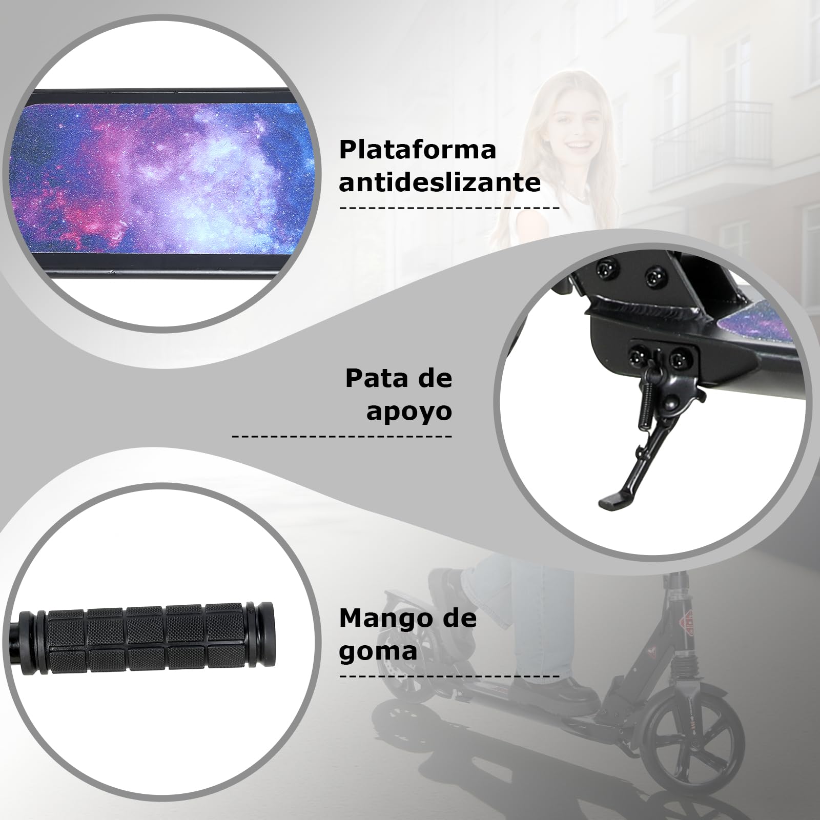 ISE Patinete Scooter Plegable Adulto Niño Manillar Ajustable 93-107cm Ruedas 200mm Freno de Mano Máx 100kg