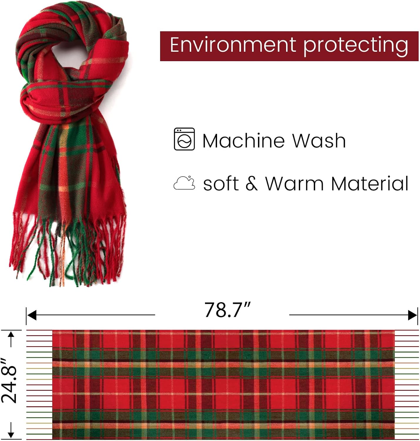 Winter Scarfs for Women - Womens Scarf Fashion Cashmere Scarf Plaid for Winter, 79" x 28",Warm Long Blanket - Image 3