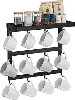 Coffee Mug Rack Wall Mounted, Rustic Metal Mug Holder Organizer with 12 ...