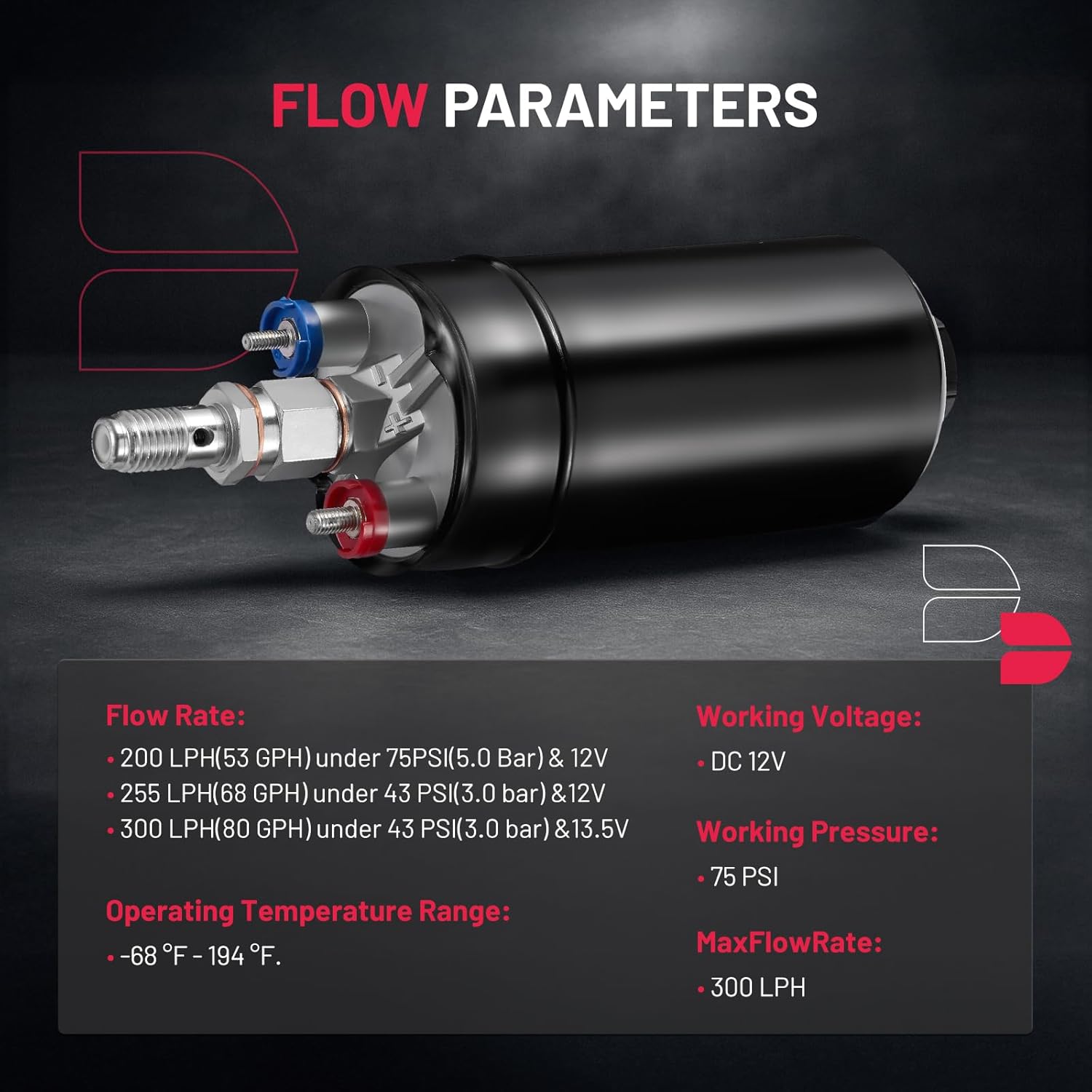 BDFHYK External Inline Fuel Pump Electric 300LPH High Flow 12V Aluminum Fuel Pump, 6AN / 10AN Universal for Gas/Diesel / E85