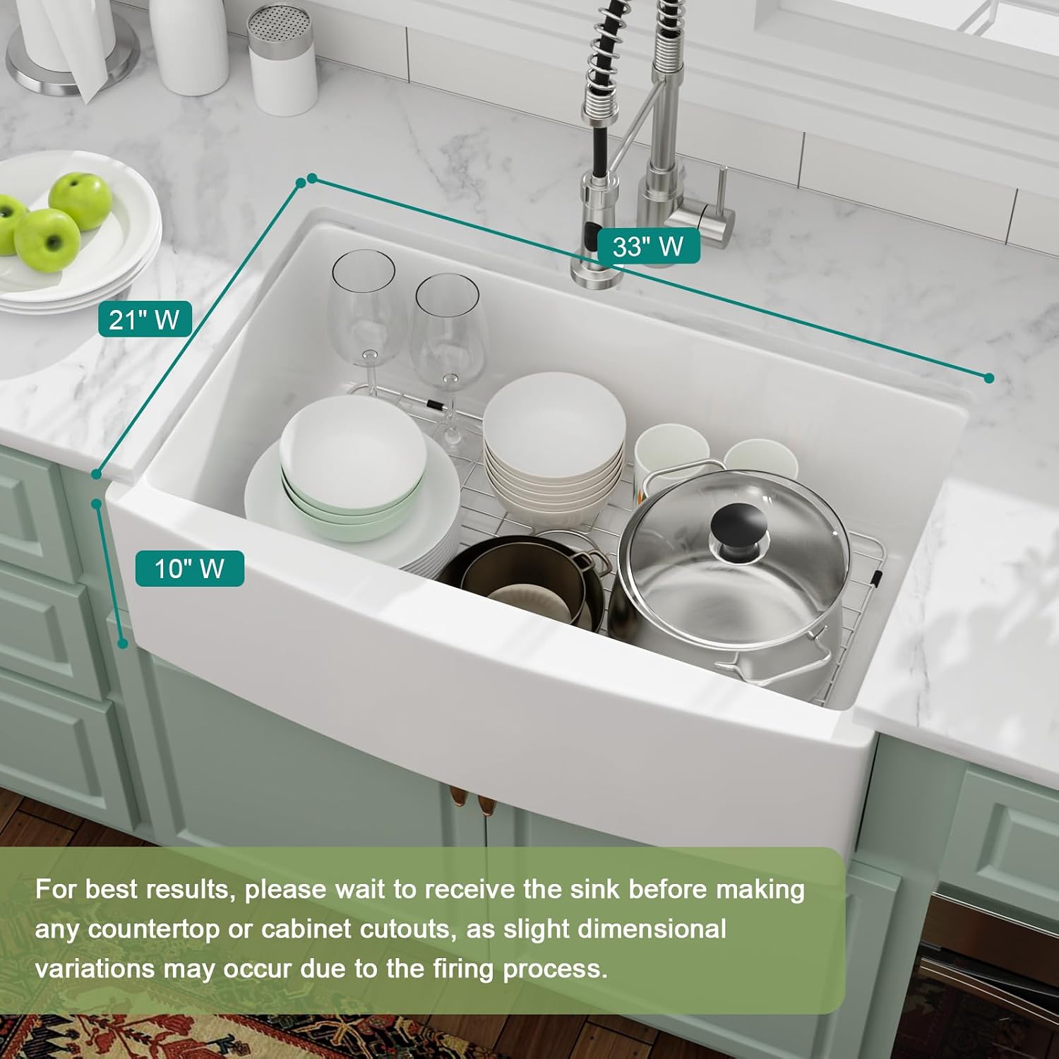 33" Fireclay Farmhouse Sink, White Porcelain Apron Front Kitchen Sinks 33"x21"x10" Farm Sink Single Bowl Barn Style