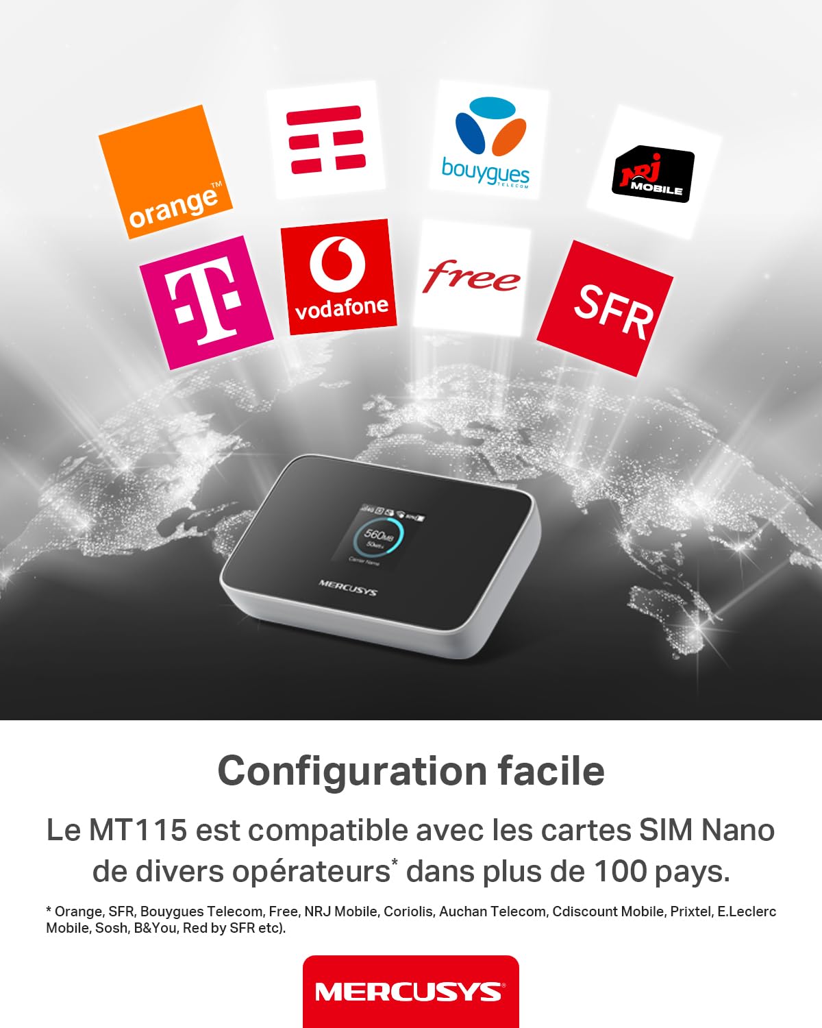 TP-Link MT115 Mercusys Hotspot 4G LTE Mobile Wi-Fi MiFi 6 AX300 Jusqu'à 287 MB/s Pocket WiFi Portable Batterie 2400 mAh Écran LCD Déverrouillé