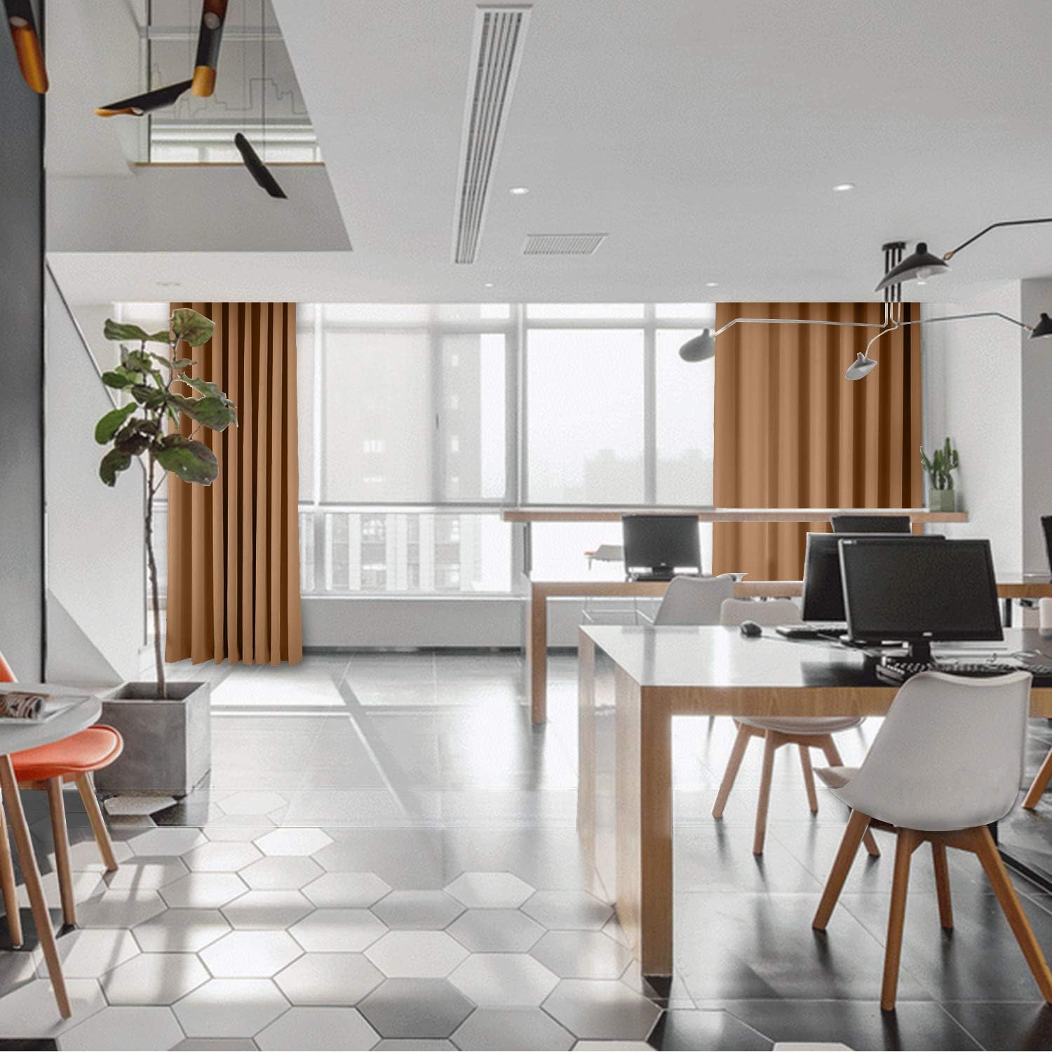 TWOPAGES Blackout Flame Retardant Fireproof Curtain for Kid Bedroom, Grommet Thermal Insulated Window Treatment Kitchen Drape (Brown, 1 Panel, 72 Inches Wide by 84 Inches Long)