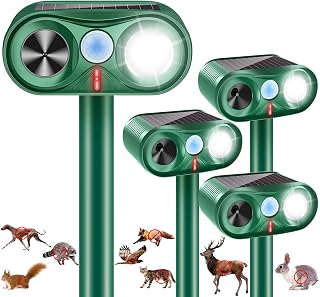4PACK Solar Ultrasonic Animal Repellent Outdoor,2025 Deer Repellent Devices with Motion Detection&Flash Light Squirrel Raccoon Rabbit Dog Cat Deterrent,Keep Rodent Away for Yard Garden Lawn