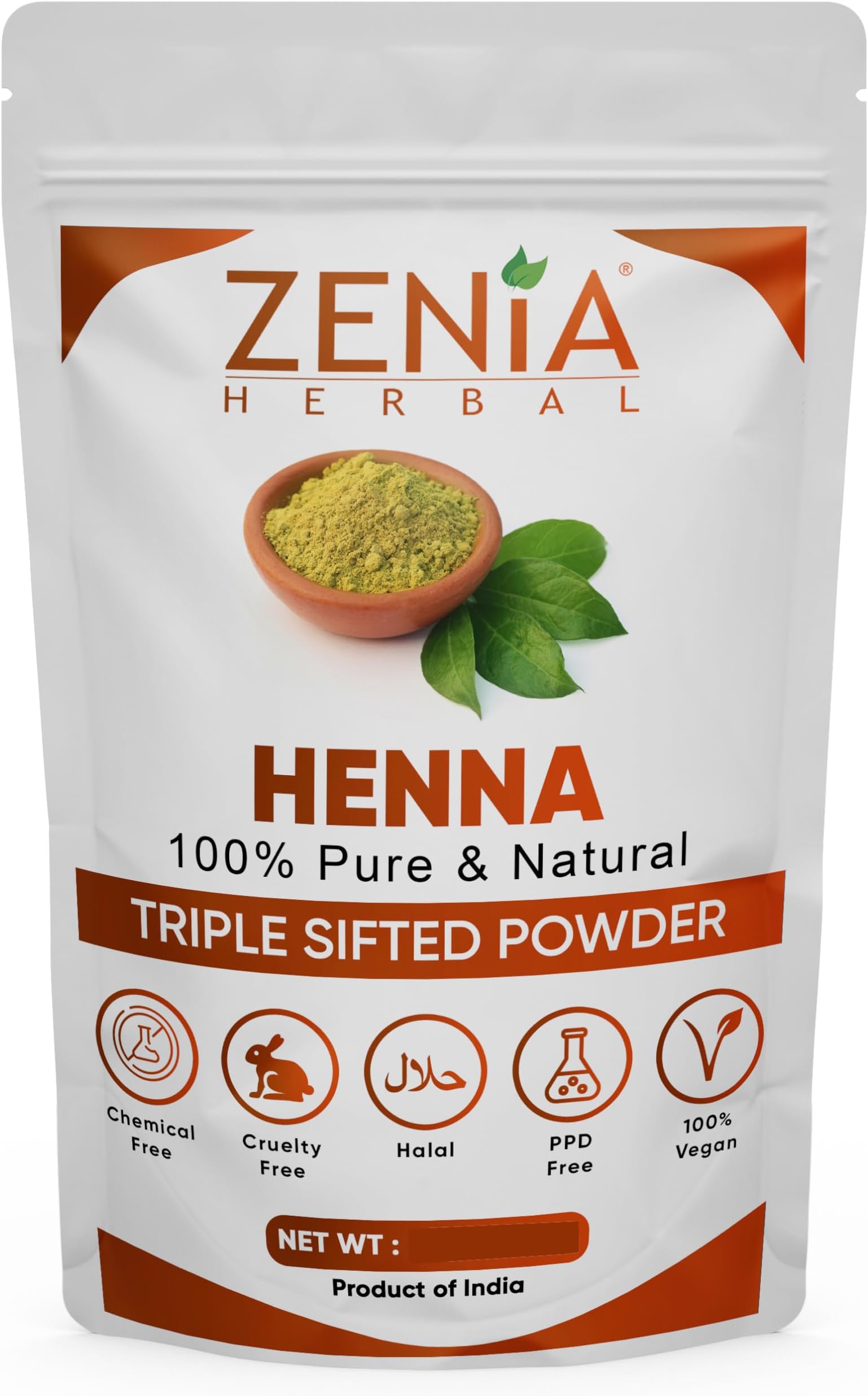 Zenia 100% Pure & Natural Henna Powder (Lawsonia Inermis) | 100g (3.5 oz) | Orange-Red Hair Color | Triple Sifted | Fresh from Rajasthan | No Chemicals, No Additives