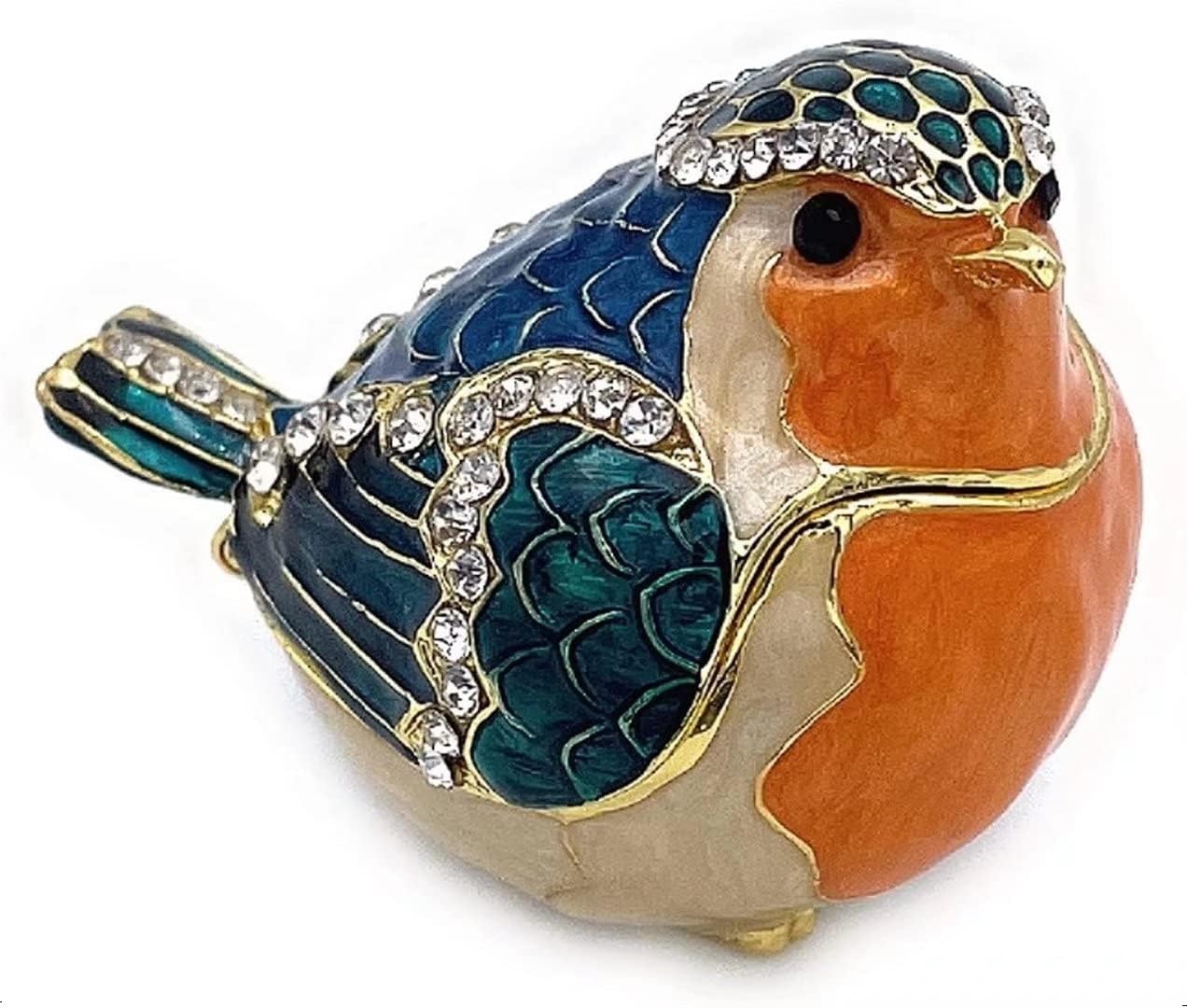 JWT Astyle Robin Bird Hinged Jewelry Box with Stones, Collectible Animal Trinket Box.Rings Earrings Storage Boxes,Bird Figurine Home Decor Gift