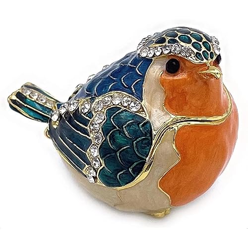 JWT Astyle Robin Bird Hinged Jewelry Box with Stones, Collectible Animal Trinket Box.Rings Earrings Storage Boxes,Bird Figurine Home Decor Gift