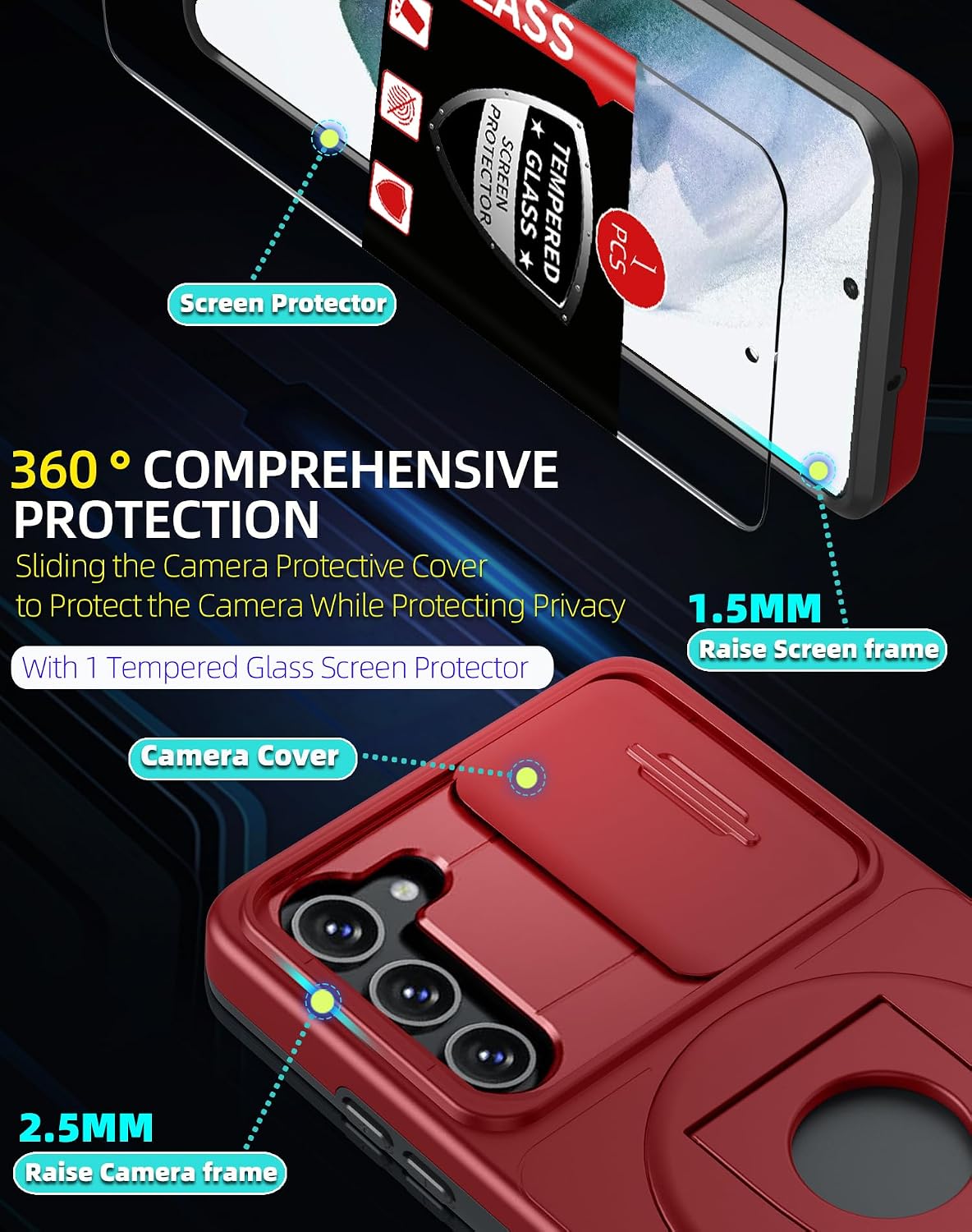 for Samsung Galaxy S21 Case Magnetic with Kickstand + Camera Cover image 3
