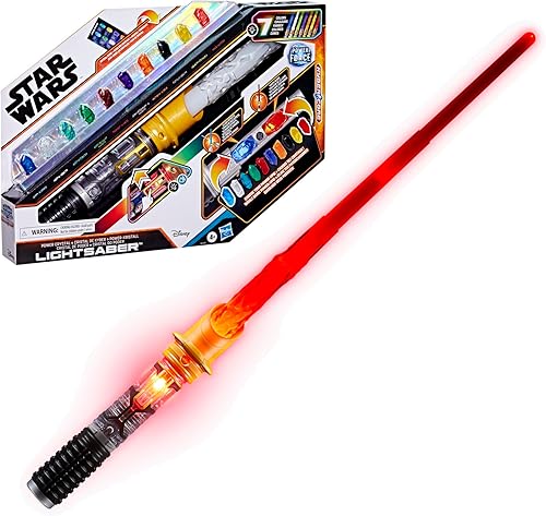 STAR WARS Power Crystal - Sable de luz de cristal, 7 colores y 10 cristales, más de 50 combinaciones que cambian de color, luces y sonidos, juguetes