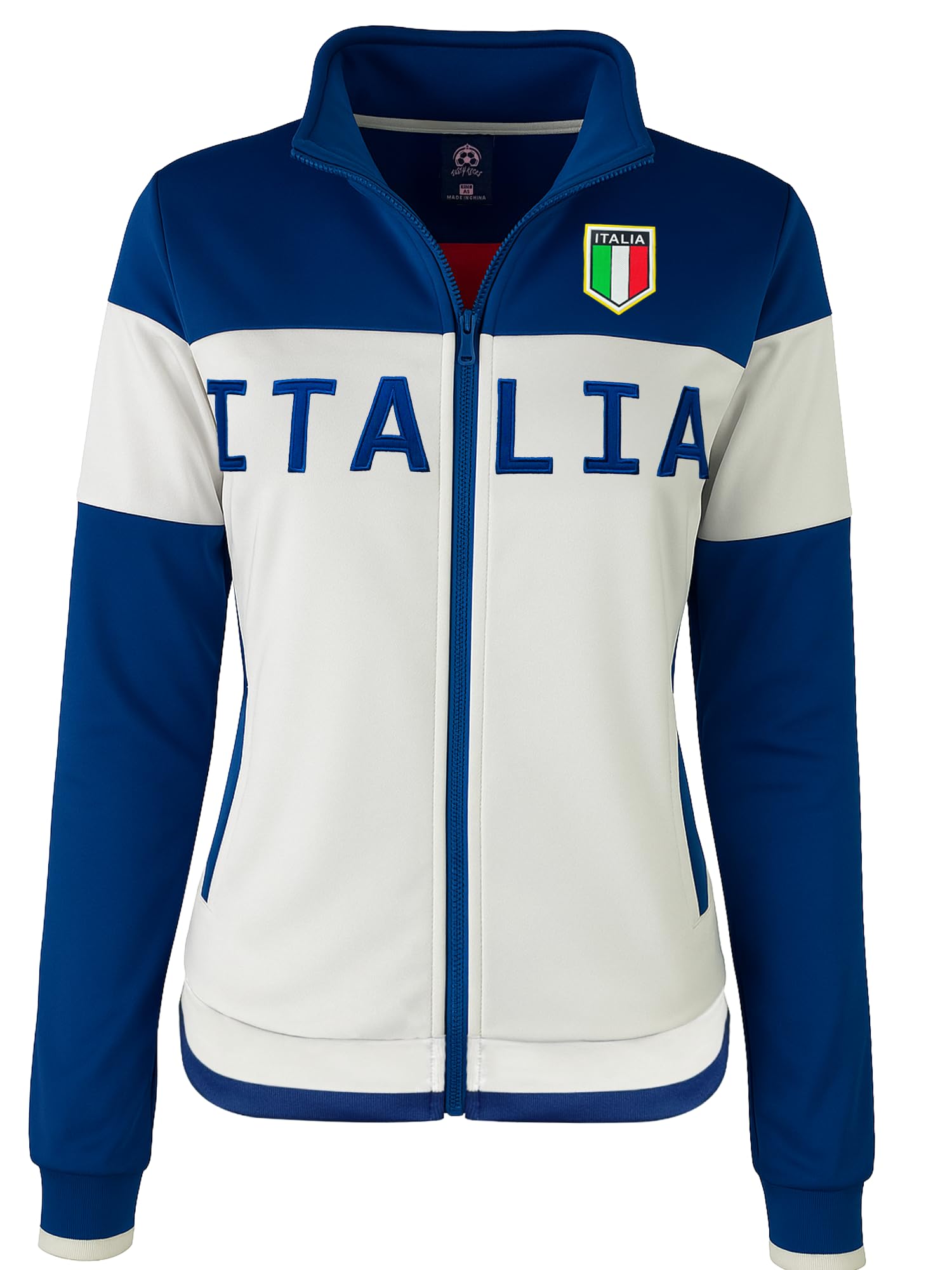 JUST 4 KICKS Women's White Italy Full Zip Track Jacket - Italia Warm-Up Jacket (AL)