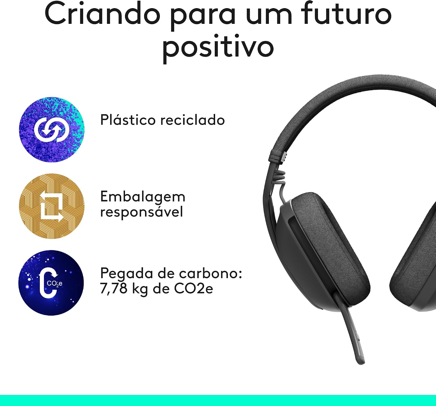 Headset Sem Fio Logitech Zone Vibe 100 Com Microfone Flip- to-Mute Com Cancelamento de Ruído, Conexão Bluetooth, Até 20h de Bateria, Design Leve e Confortável - Grafite