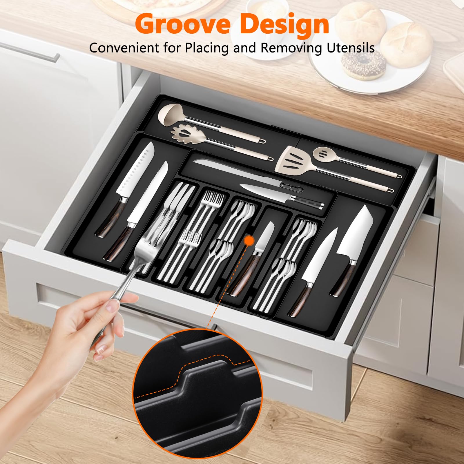 Portaposate Da Cassetto, Porta Posate Cucina Espandibile, Organizer Cassetti Cucina Con 10 Scomparti, Per Riporre Le Posate Da Cucina, Per Riporre I Cassetti, Nero