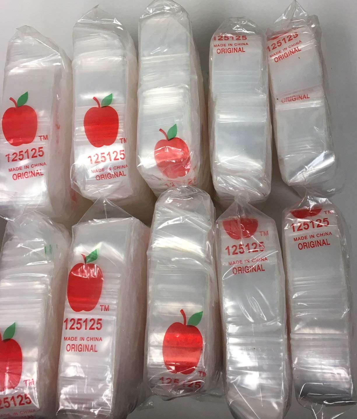 10,000 1.25" x 1.25" 2mil Apple Brand Clear Resealable Bags 1.25 X 10000 125125 Baggies