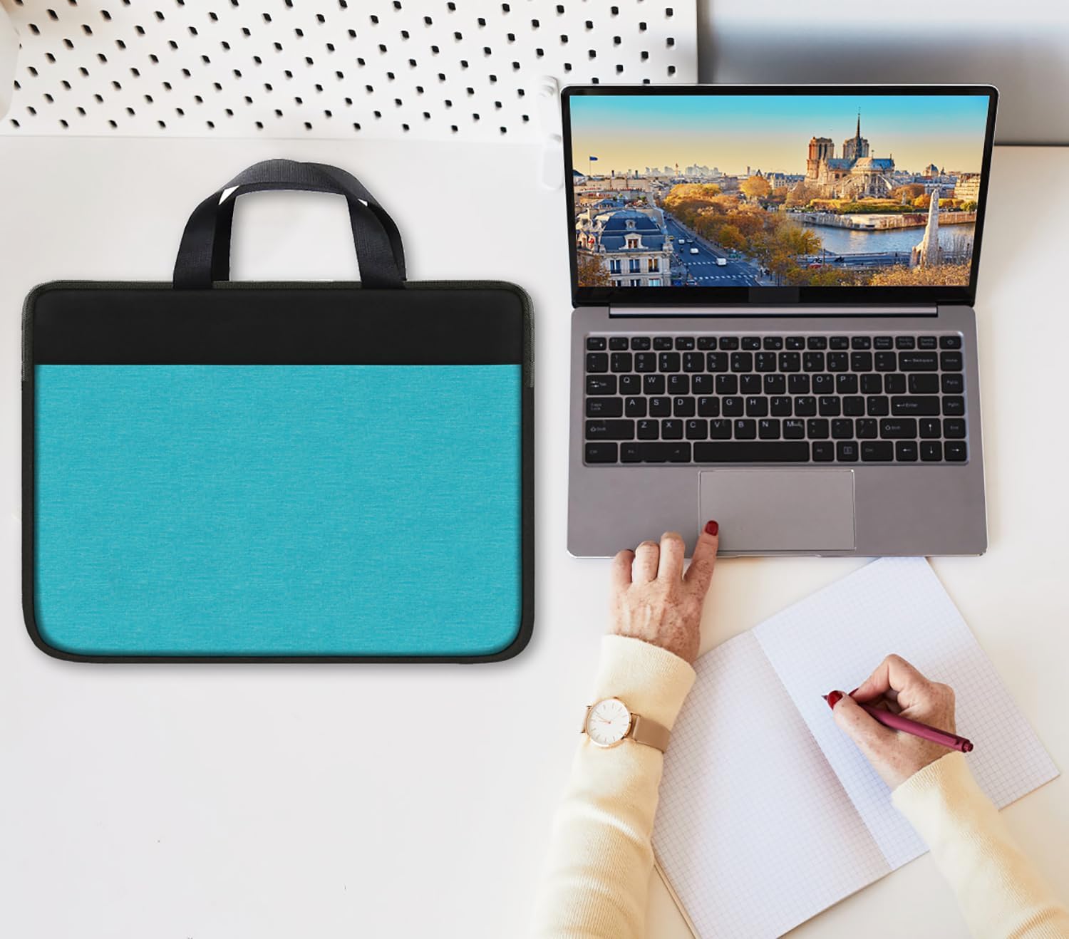 Laptop Sleeve Bag 15.6 inch, Travel Laptop Case Handbag Shockproof Protective Computer Cover Carrying Bag Briefcase for 15" 15.6" HP Asus Acer Dell Lenovo Laptop Notebook Ultrabook, (Black/Sky blue) - Image 3