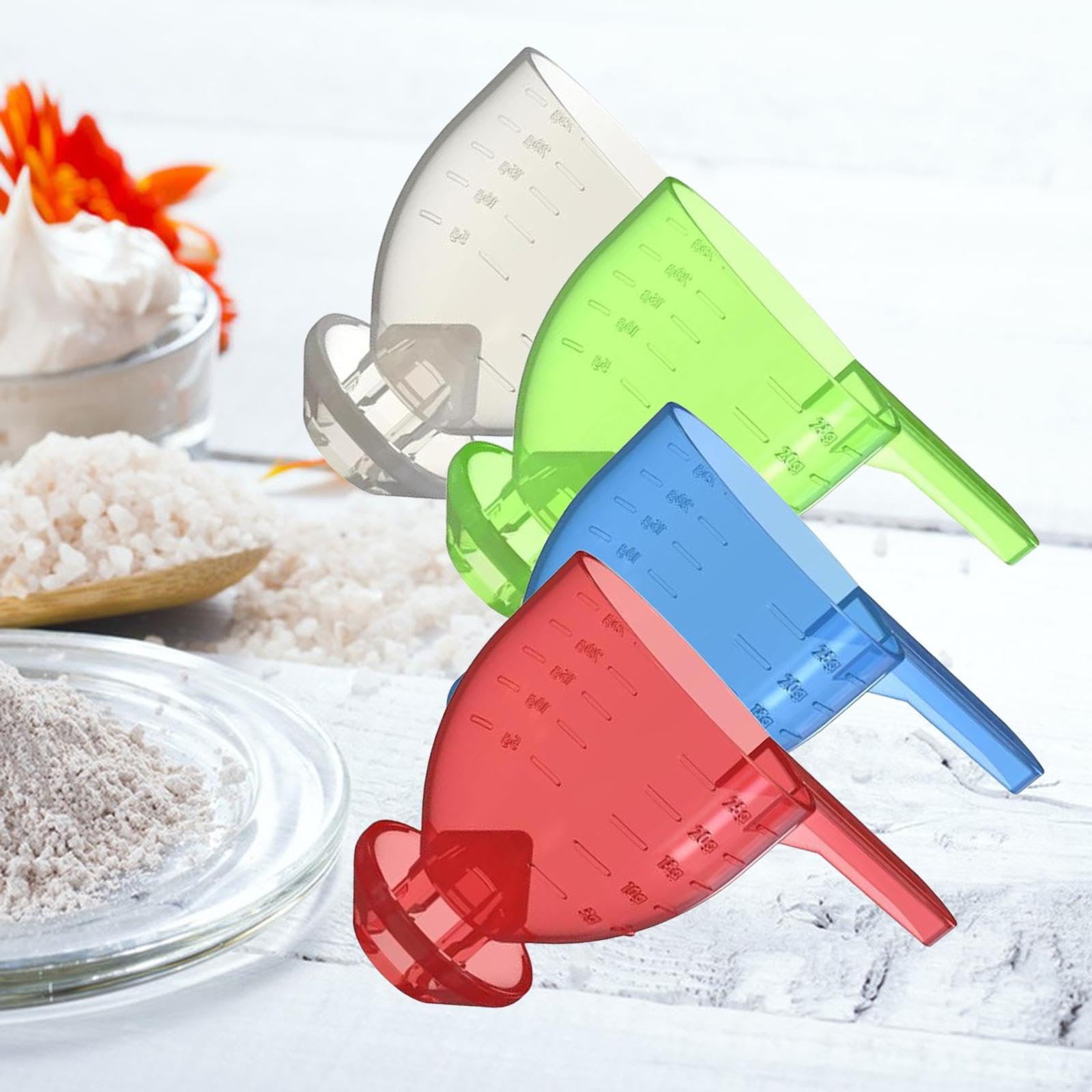Baoblaze 3 Dosatori con Graduata, Strumento di Misurazione Professionale Multiuso per La Cucina, Imbuto per Polveri, Ideale per Campeggio E per Co, 5 pezzi