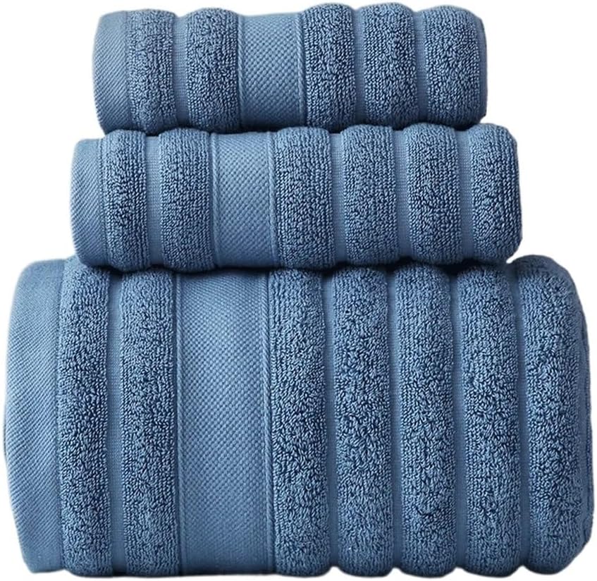 3PCS Bath Towel Set Absorbent Adult Bath Towel Solid Color Soft Affinity Wash Hand Shower(Blue)