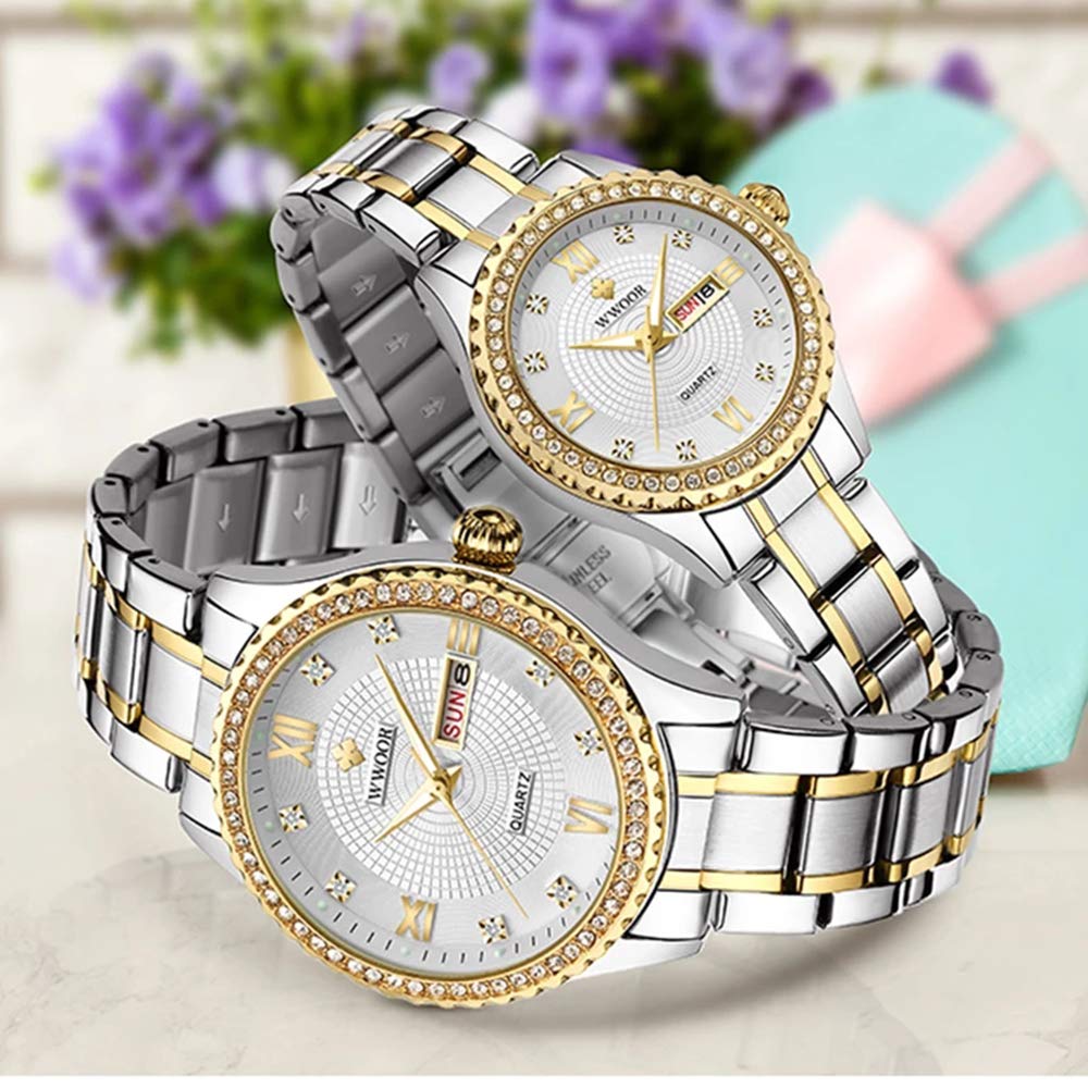 MASTOP Romantische Geschenke Set mit 2 einzigartigen Armbanduhren für Sie und Ihn, für Paare, Liebhaber, Edelstahl, Quarz, Analoguhr