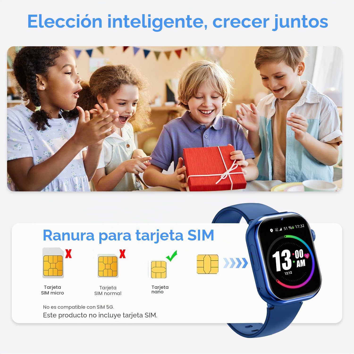 4G Reloj Inteligente Niños con gps y Videollamada, Smartwatch Niños con llamadas, Chat de Voz, SOS, Modo Escuela, Despertador, IP68, Linterna, Podómetro, Flashcard, Regalo para Niños Niñas, Azul