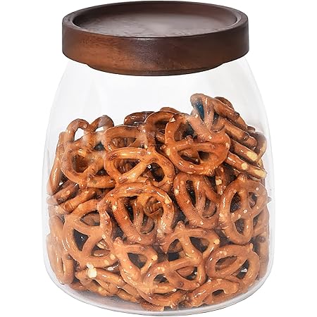 PreZervers Glass Jar-Glass Storage Container with Wooden Lid 33.8 Fl Oz(1000ml)-Glass Storage Containers-Glass Airtight Food Storage Containers for Tea, Coffee & Chocolate