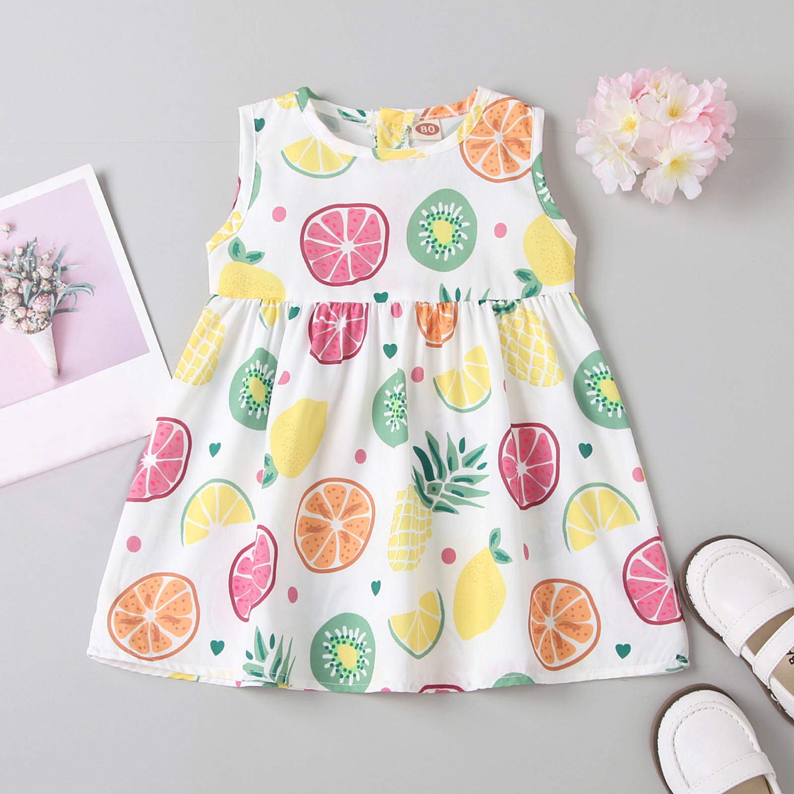 Niub Dresses for Girls Girl Clothes Toddler Infant Baby Girls Sleeveless Fruit Printed Dress Princess Dress Lovely Fashion Everyday