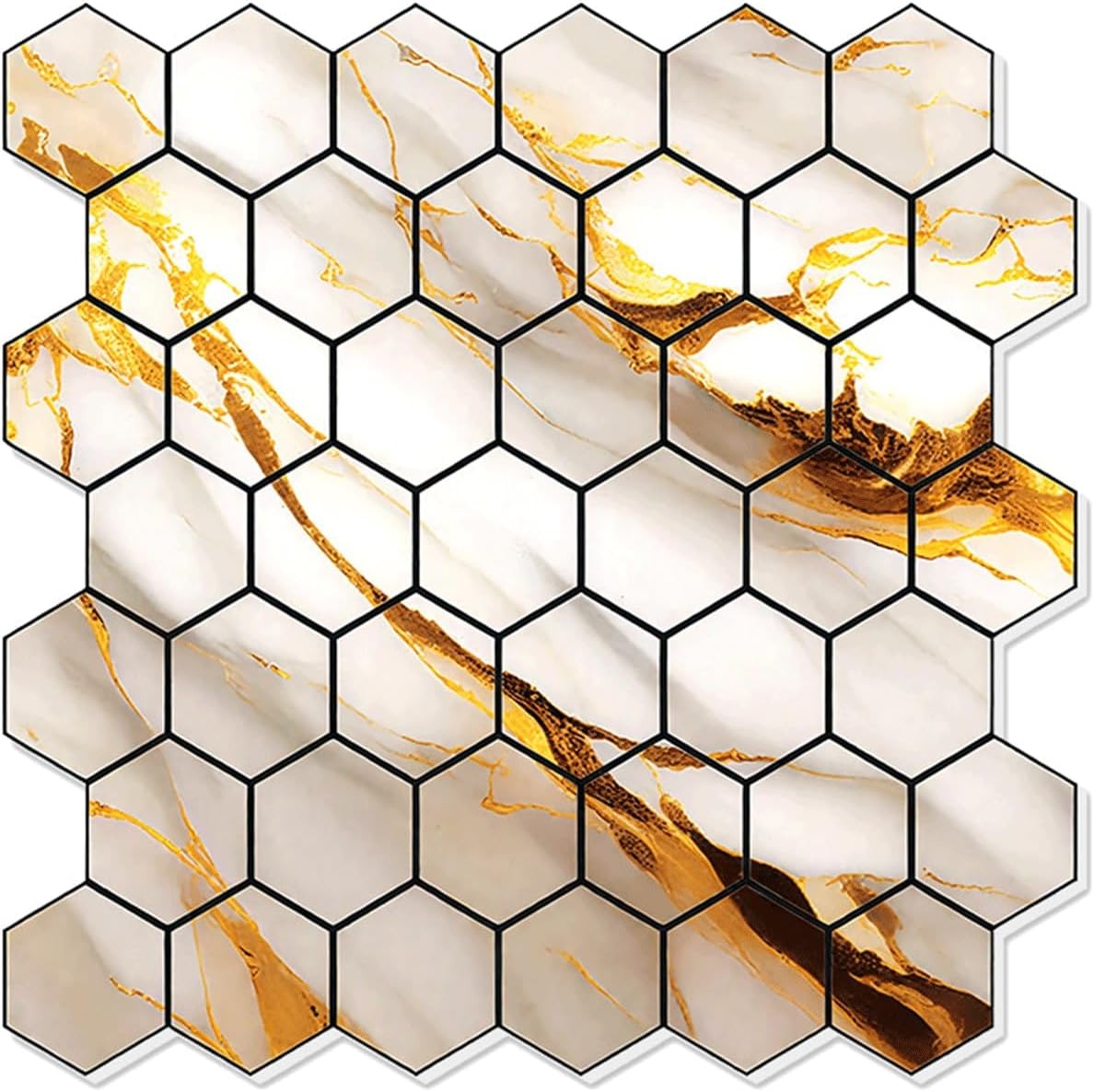 Hexagonal Tile Wallpaper, Kitchen & Bathroom Self-Adhesive Mosaic Tiles with Waterproof Performance(Yellow)