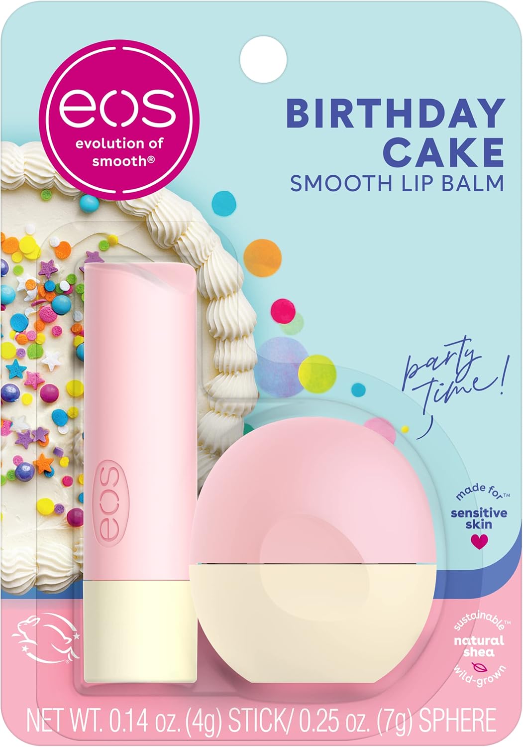 eos Natuurlijke Shea Lip Balm – Birthday Cake, All-Day Moisture Lip Care Producten, 2-Pack