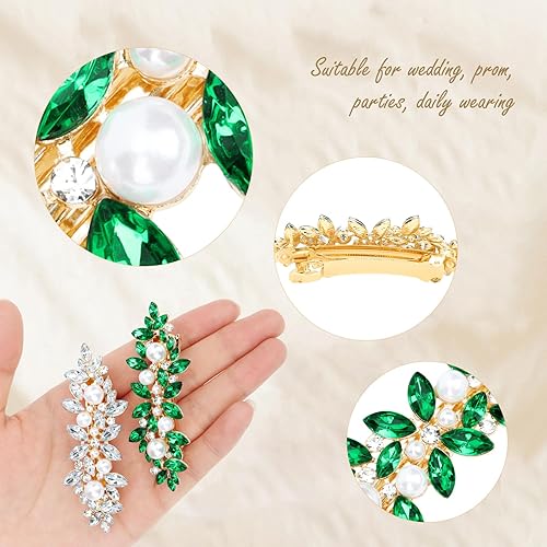 Miniatura 6 de WHAVEL 2 pasadores de pelo con perlas para mujer, pinzas para el pelo con perlas con diamantes de imitación franceses, horquillas vintage para