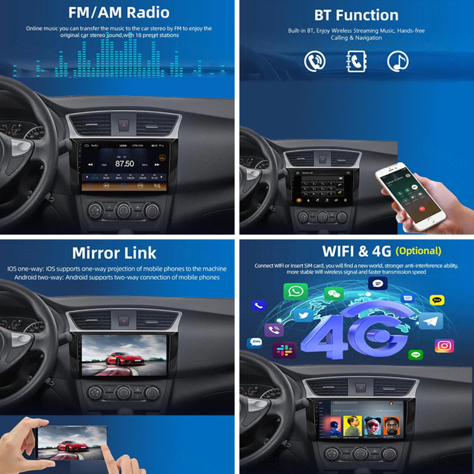 Android 16 Odtwarzacz Samochodowy Radio 9-calowy Ekran Dotykowy Multimedia Dla Nissan Sylphy B17 Sentra 2012-2018, Nawigacja Gps Obsługa Bluetooth 4g Wi-fi, Kamera Cofania Mirror Link,M106