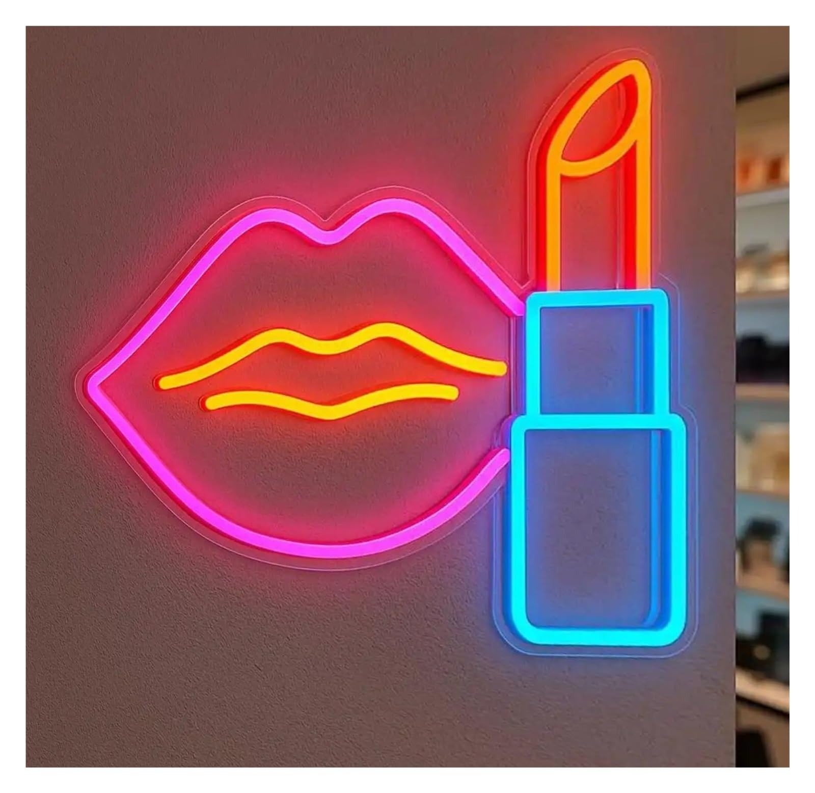 XENITE Hanging Art Neon Signs Neon Lipstick Sign with USB Dimming: Ideal for Beauty Salons, Makeup Studios, Bedroom Dressing Tables, and Wall Decoration 38cm