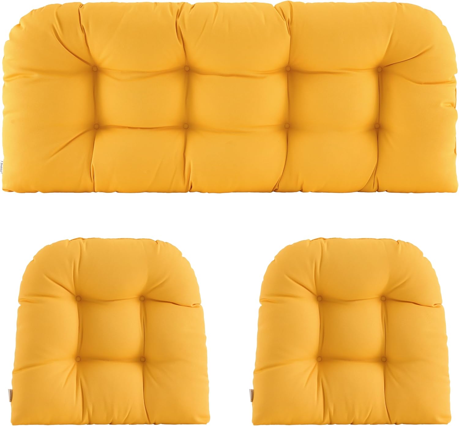 Wicker Chair Cushions of 3 Pieces Waterproof Tufted Outdoor Seat Cushions for Patio Furniture Sofa Settee Couch,1 Loveseat and 2 U-Shaped Cushions,Yellow