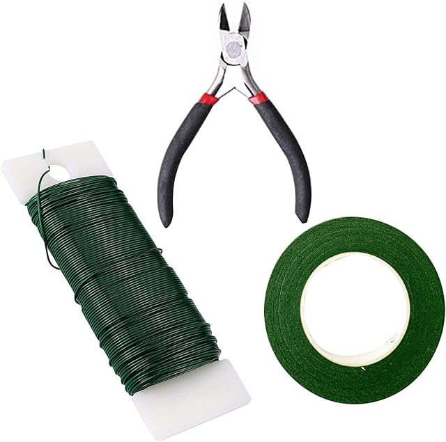 QincLing Floral Arrangement Tools, 30 Yards Green Florist Tape 22 Gauge Green Paddle Wire and Floral Wire Cutters Florist Wraps Wreath Making Kit For Wreaths Bouquet Stem Wrap Floristry Supplies