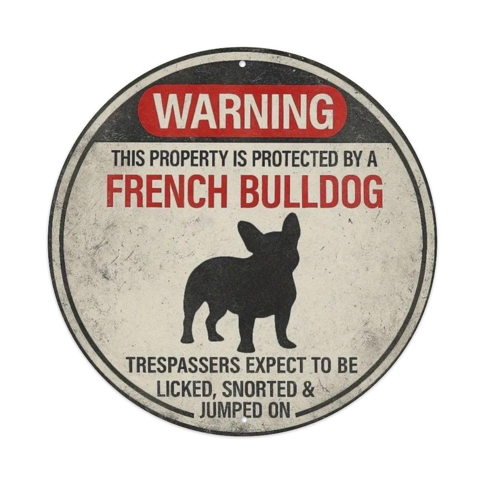 Funny French Bulldog Warning Round Tin Sign Vintage Metal Sign Home Bar Garden Wall Decor Metal Poster 8x8 Inch