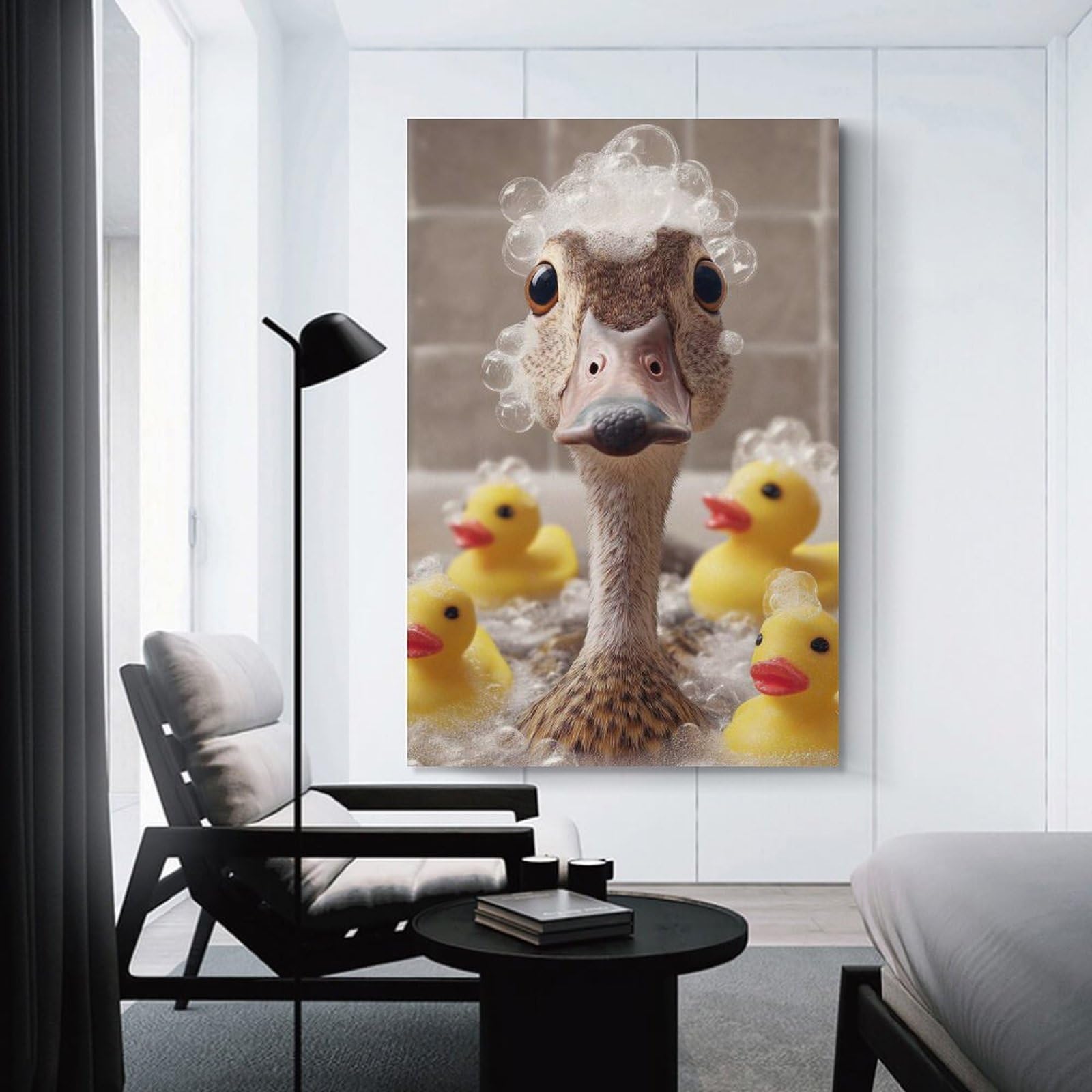 Junmoney Duck in Bath with Rubber Ducks Wall Picture Print 16x24inch(40x60cm), for Corridors, Hallways Or Apartment Entries, Decorative Canvas Styling for Entry Areas