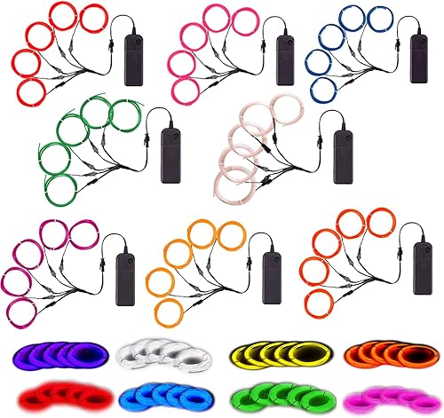 Miniatura 24 de MaxLax - Cable EL de neón rojo brillante, cable de luces de neón con reducción de ruido de 1.5 metros, cable electroluminiscente para Halloween