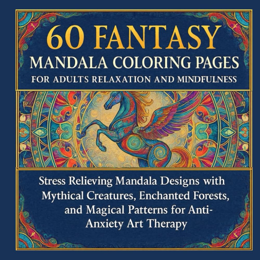 60 Fantasy mandala coloring pages for adults relaxation and mindfulness.: Stress Relieving Mandala Designs with Mythical Creatures, Enchanted Forests, ... Patterns for Anti-Anxiety Art Therapy.