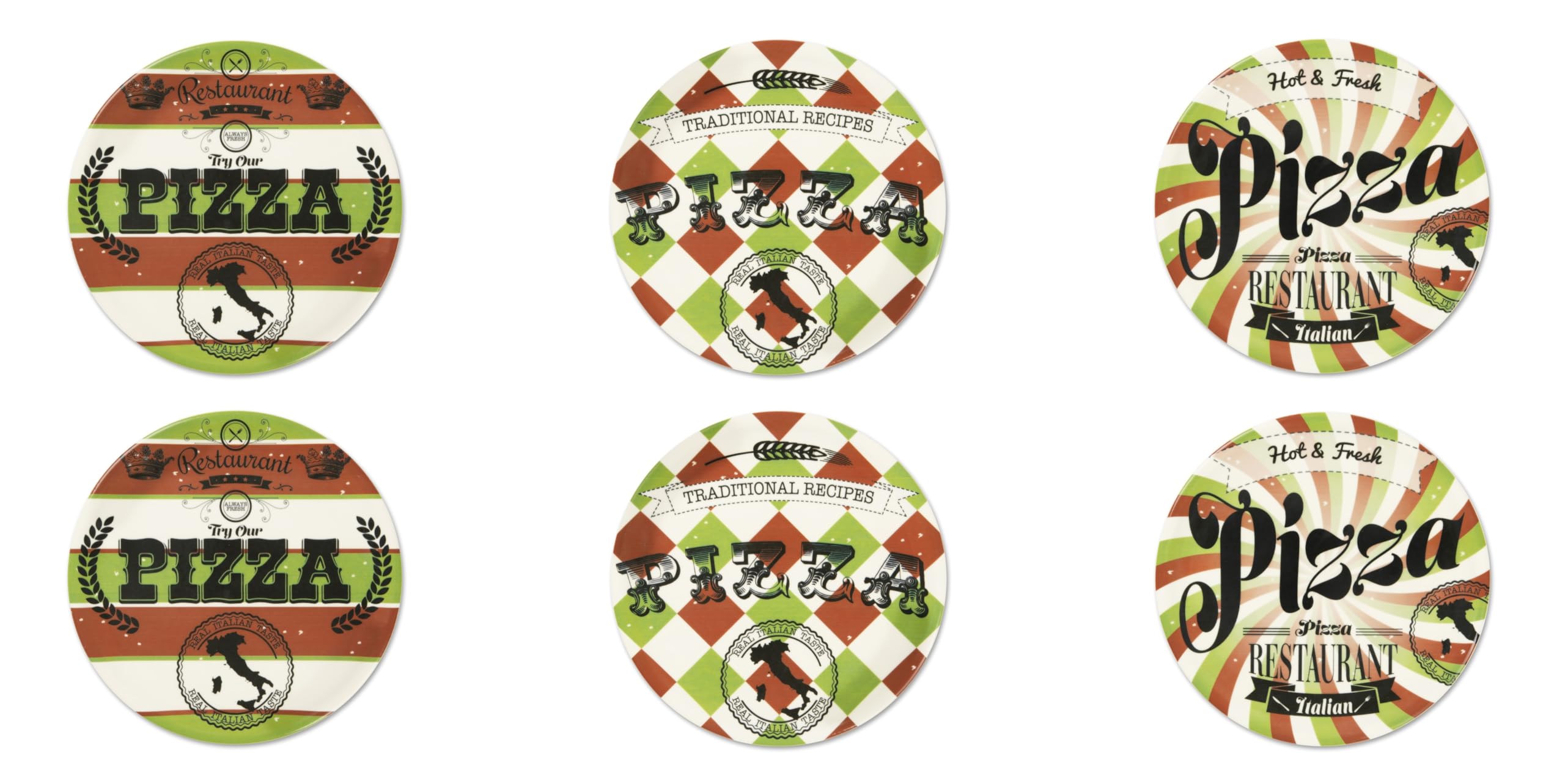 Excelsa Little Italy Set of 6 Pizza Plates, Diameter 31 cm, Porcelain, Multidecoration