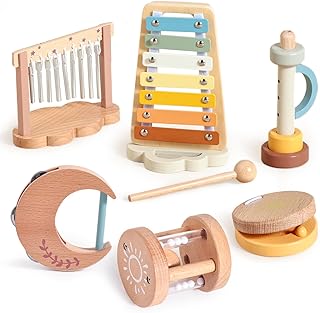 Baby Musical Instruments-Montessori Wooden Musical Toys for Toddlers | Modern Boho Kids Musical Instruments | Wooden Percussion Instruments Set Toys with Xylophone Birthday Gift