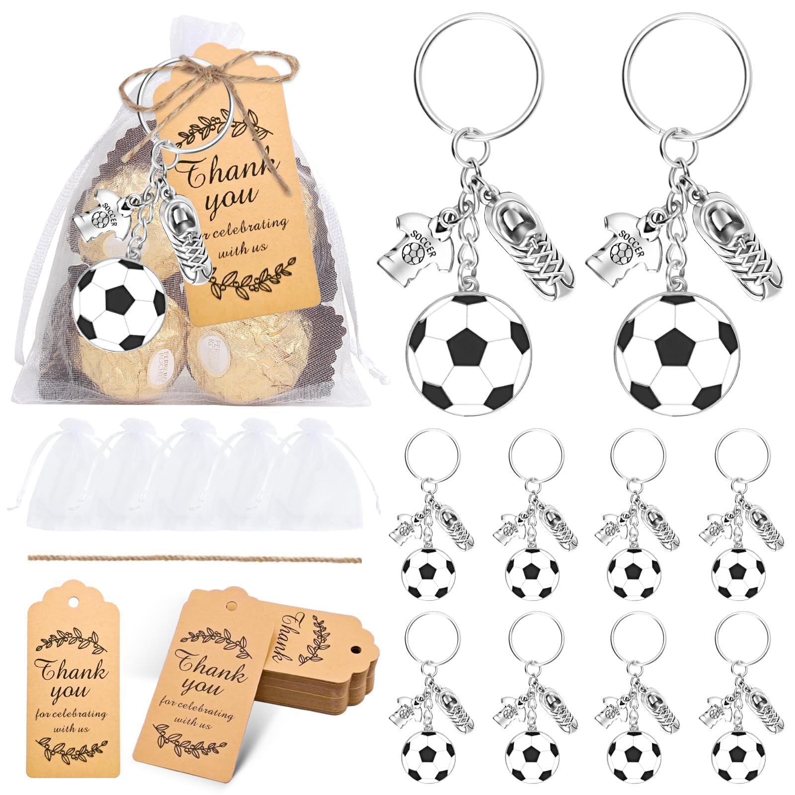 Portachiavi Calcio Metallici Argento 10 Pezzi Ciondolo Zaino Accessori Souvenir Sportivi